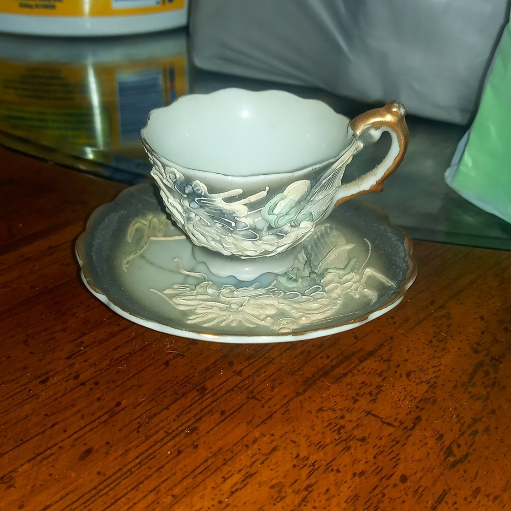 Vintage Dragon Ware Cup Saucer Miniature
